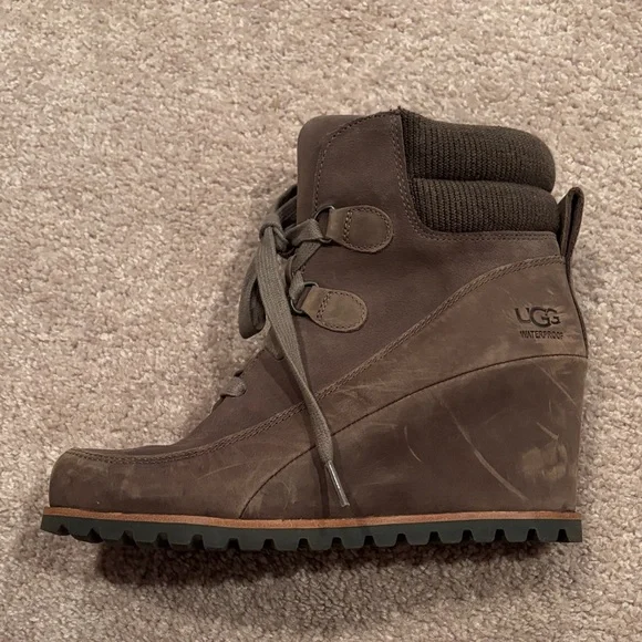 UGG Dark Brown Wedge Ankle Boots - Picture 5 of 7